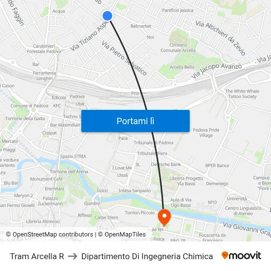Tram Arcella R to Dipartimento Di Ingegneria Chimica map
