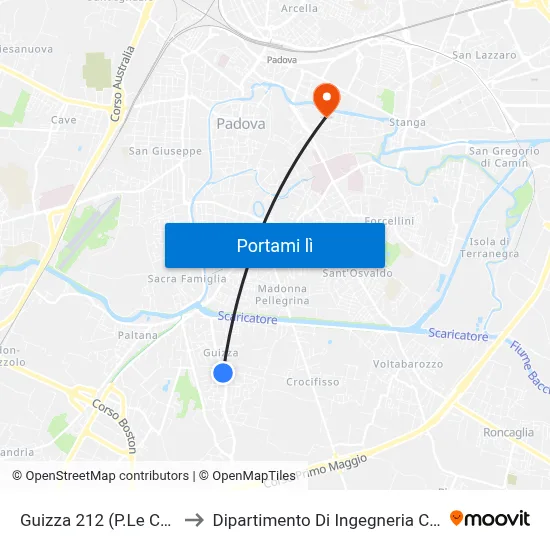Guizza 212 (P.Le Cuoco) to Dipartimento Di Ingegneria Chimica map