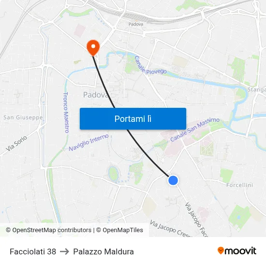 Facciolati 38 to Palazzo Maldura map