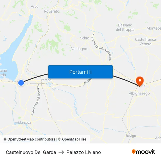 Castelnuovo Del Garda to Palazzo Liviano map