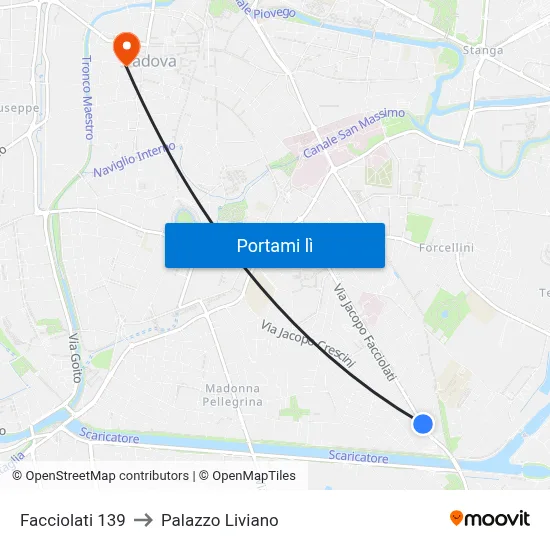Facciolati 139 to Palazzo Liviano map