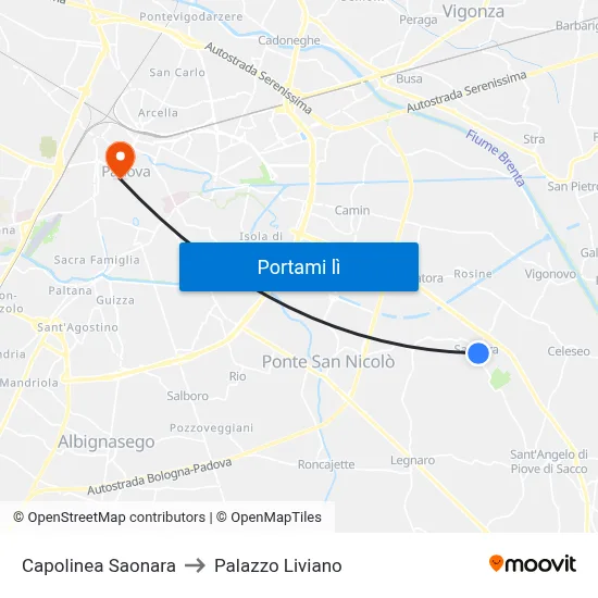 Capolinea Saonara to Palazzo Liviano map