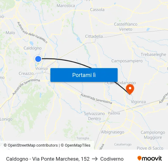 Caldogno - Via Ponte Marchese, 152 to Codiverno map