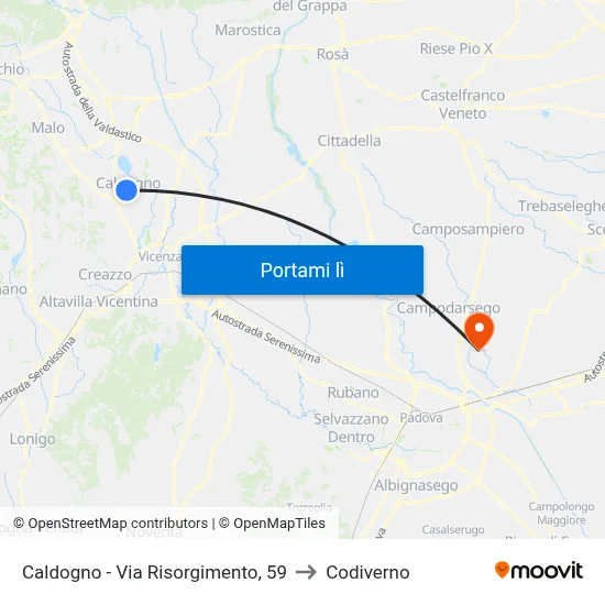 Caldogno - Via Risorgimento, 59 to Codiverno map