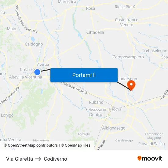 Via Giaretta to Codiverno map