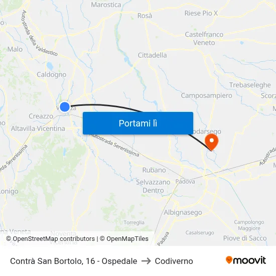 Contrà San Bortolo, 16 - Ospedale to Codiverno map