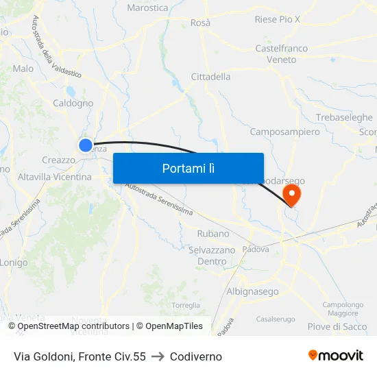 Via Goldoni, Fronte Civ.55 to Codiverno map