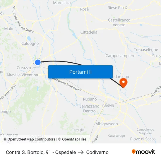 Contrà S. Bortolo, 91 - Ospedale to Codiverno map