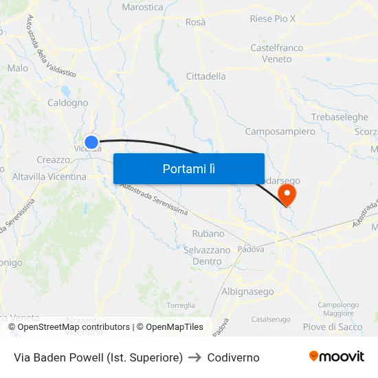 Via Baden Powell (Ist. Superiore) to Codiverno map