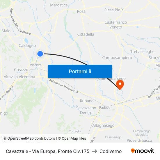 Cavazzale - Via Europa, Fronte Civ.175 to Codiverno map
