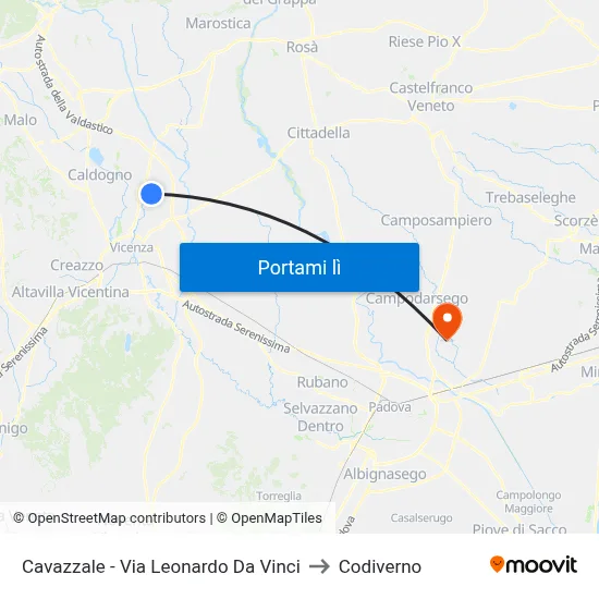 Cavazzale - Via Leonardo Da Vinci to Codiverno map