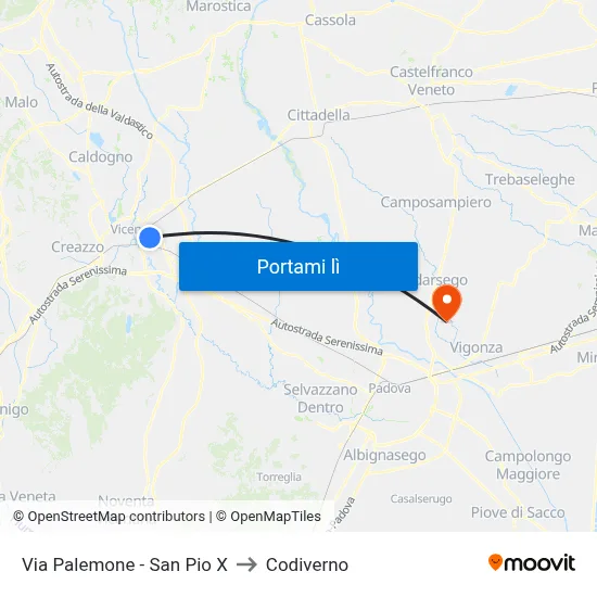 Via Palemone - San Pio X to Codiverno map