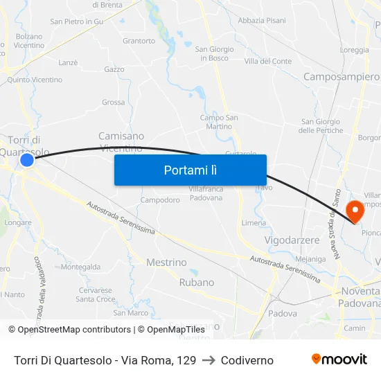 Torri Di Quartesolo - Via Roma, 129 to Codiverno map