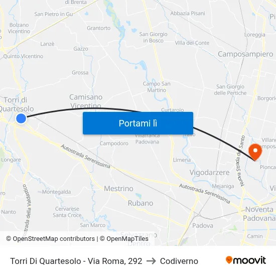 Torri Di Quartesolo - Via Roma, 292 to Codiverno map