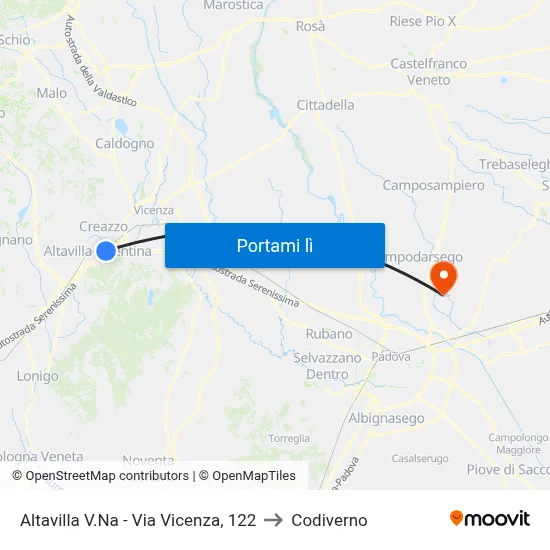 Altavilla V.Na - Via Vicenza, 122 to Codiverno map