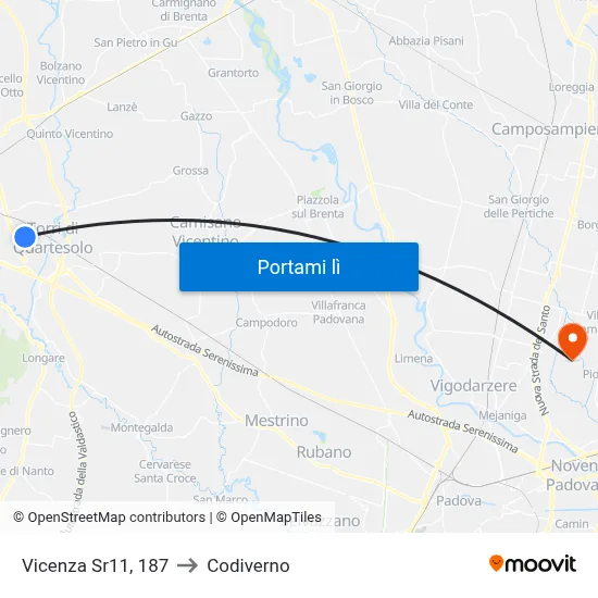 Vicenza Sr11, 187 to Codiverno map