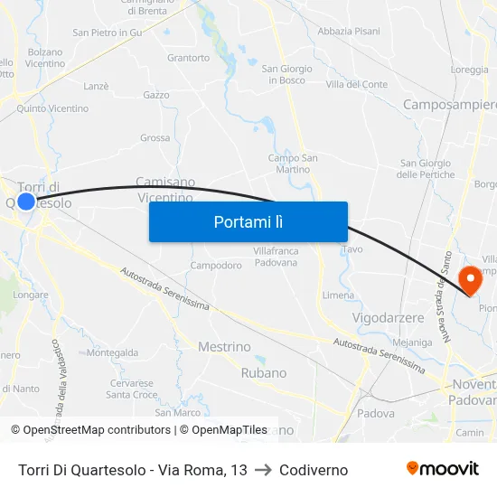 Torri Di Quartesolo - Via Roma, 13 to Codiverno map