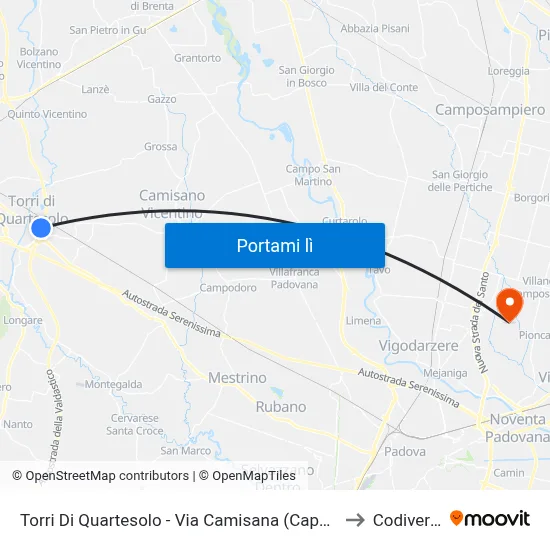 Torri Di Quartesolo - Via Camisana (Capolinea) to Codiverno map