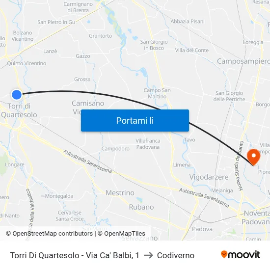 Torri Di Quartesolo - Via Ca' Balbi, 1 to Codiverno map