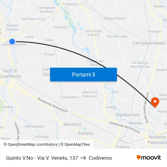 Quinto V.No - Via V. Veneto, 137 to Codiverno map