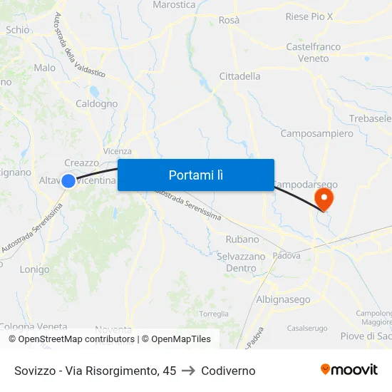 Sovizzo - Via Risorgimento, 45 to Codiverno map