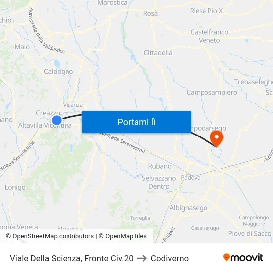 Viale Della Scienza, Fronte Civ.20 to Codiverno map