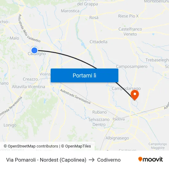 Via Pomaroli - Nordest (Capolinea) to Codiverno map