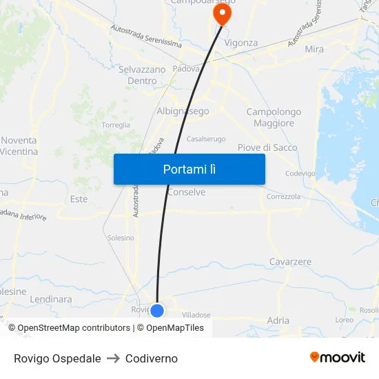 Rovigo Ospedale to Codiverno map