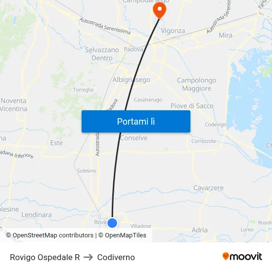 Rovigo Ospedale R to Codiverno map