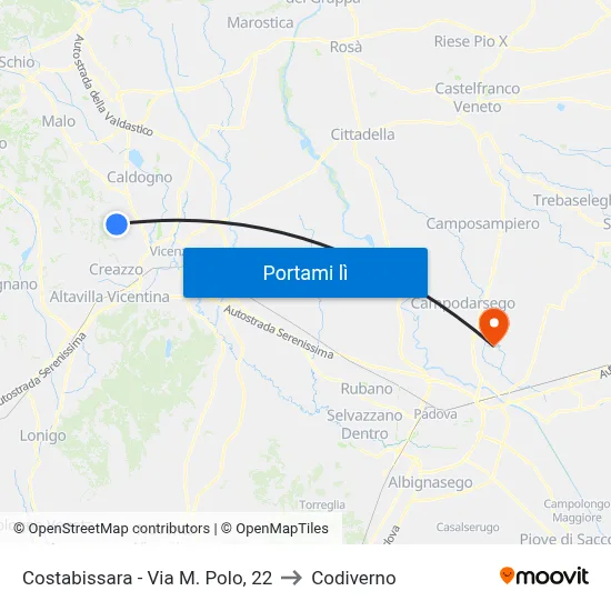 Costabissara - Via M. Polo, 22 to Codiverno map