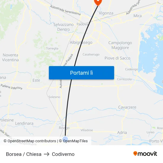 Borsea / Chiesa to Codiverno map