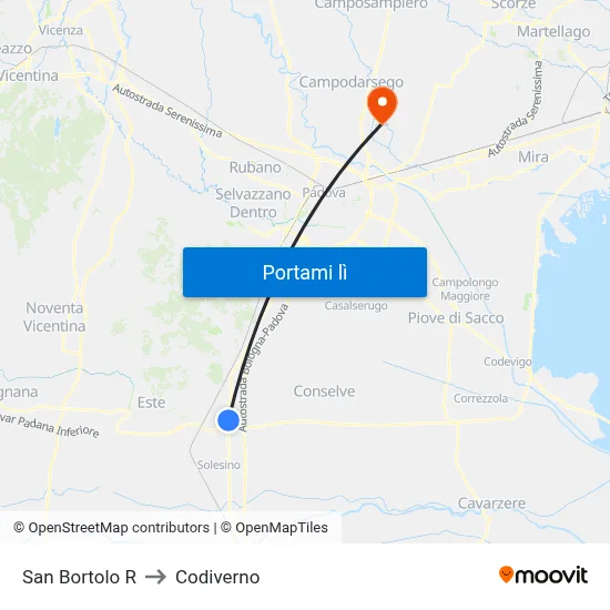 San Bortolo R to Codiverno map