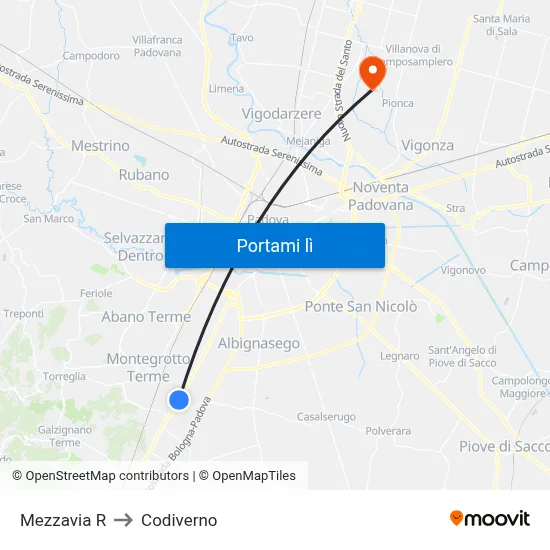 Mezzavia R to Codiverno map