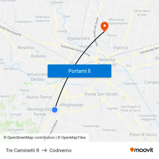 Tre Caminetti R to Codiverno map