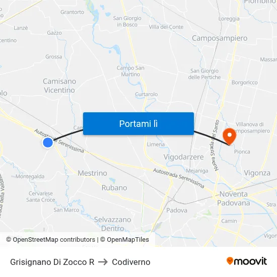 Grisignano Di Zocco R to Codiverno map
