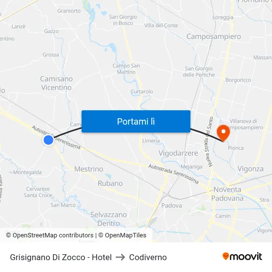 Grisignano Di Zocco - Hotel to Codiverno map