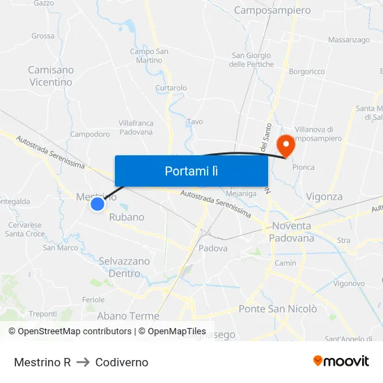 Mestrino R to Codiverno map