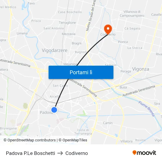 Padova P.Le Boschetti to Codiverno map