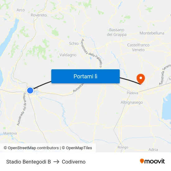 Stadio Bentegodi B to Codiverno map