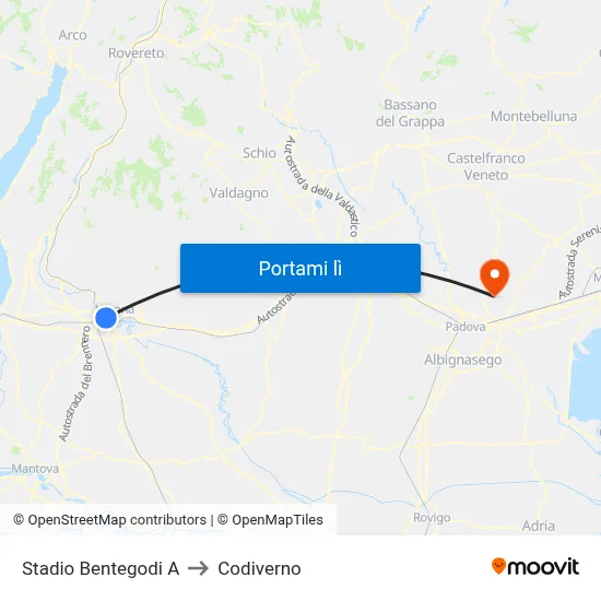 Stadio Bentegodi A to Codiverno map