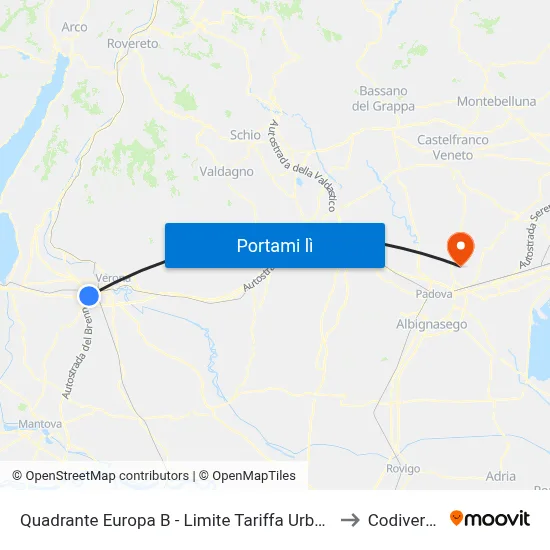 Quadrante Europa B - Limite Tariffa Urbana to Codiverno map