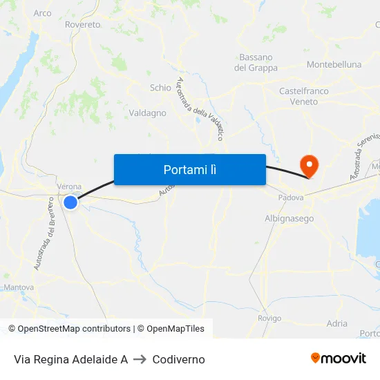 Via Regina Adelaide A to Codiverno map