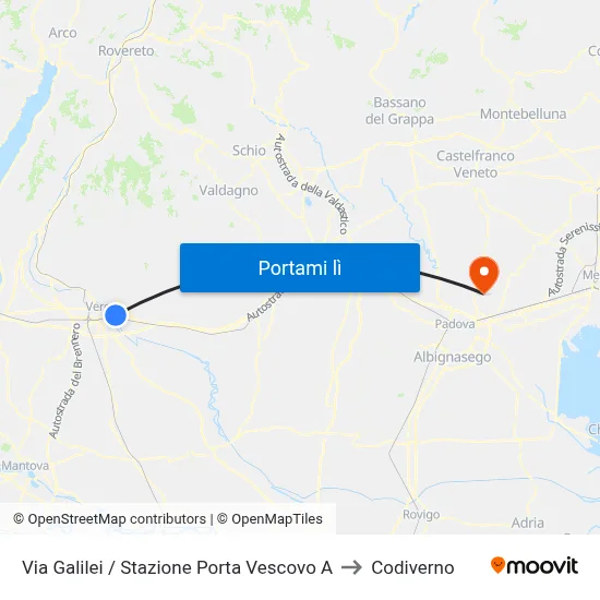 Via Galilei / Stazione Porta Vescovo A to Codiverno map