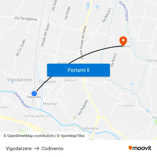 Vigodarzere to Codiverno map