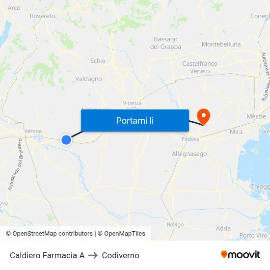 Caldiero Farmacia A to Codiverno map
