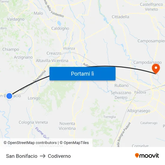 San Bonifacio to Codiverno map