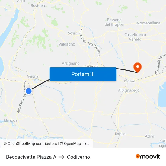 Beccacivetta Piazza A to Codiverno map