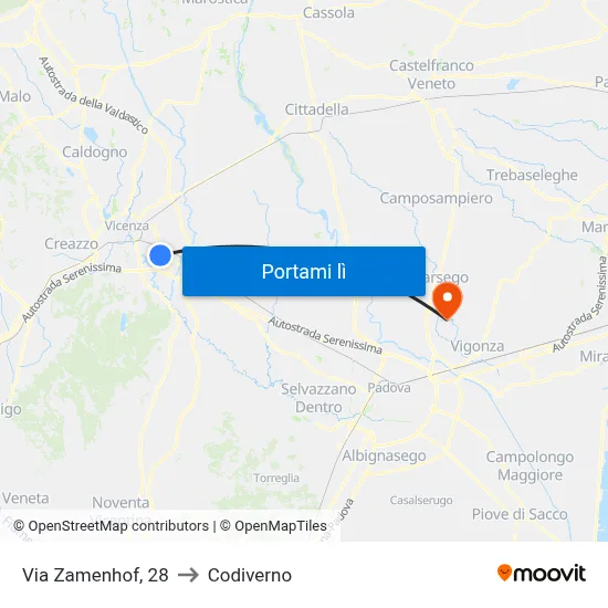 Via Zamenhof, 28 to Codiverno map