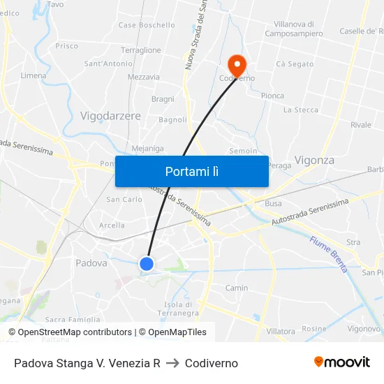 Padova Stanga V. Venezia R to Codiverno map