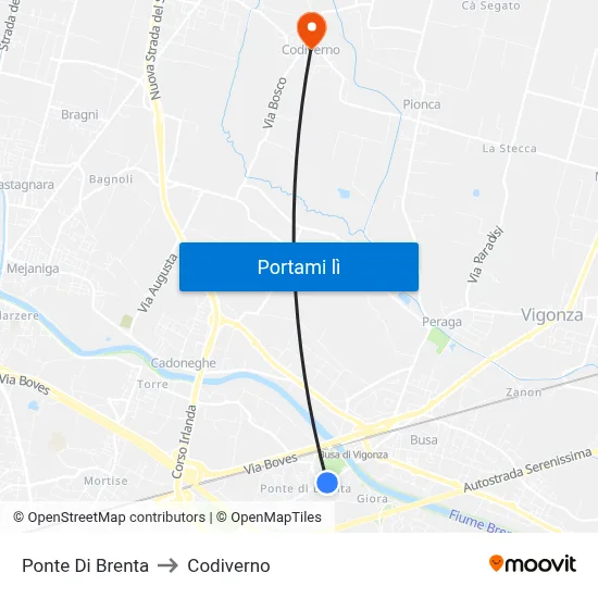 Ponte Di Brenta to Codiverno map